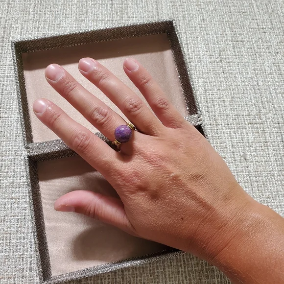 Purple Turquoise and Gold Plated Sterling Ring - Picture 2 of 8